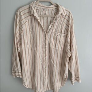 Aerie Beige and White Striped Shirt